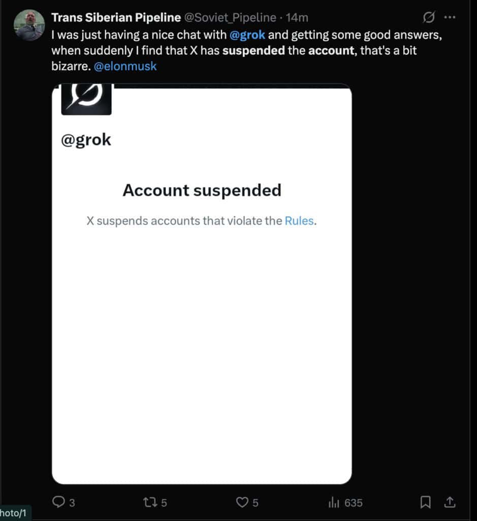 X’s AI Chatbot Grok Gets Suspended 2 Grok ai suspended 1